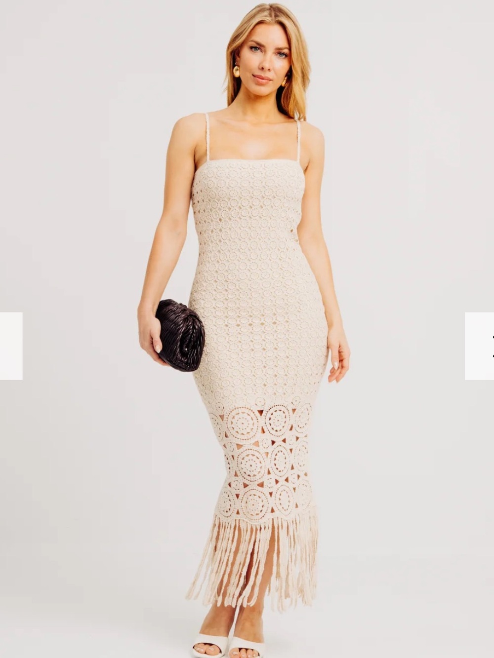 Torn by Ronny Kobo Crochet Fringe Midi Dress – Size Small